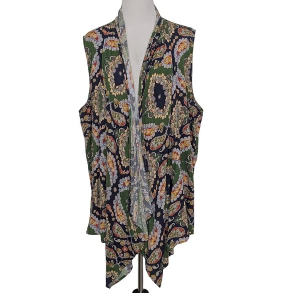 Cato Floral Paisley Topper Womens Size XL Blue Handkerchief Hem Sleeveless Rayon
